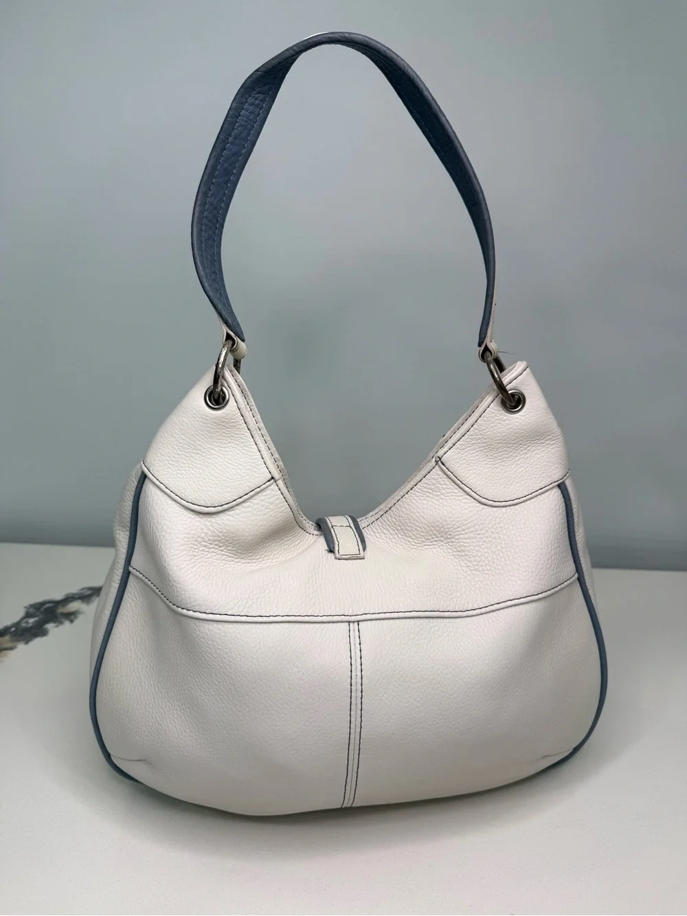 Vintage Fossil White Leather Hobo Shoulder Bag Y2K